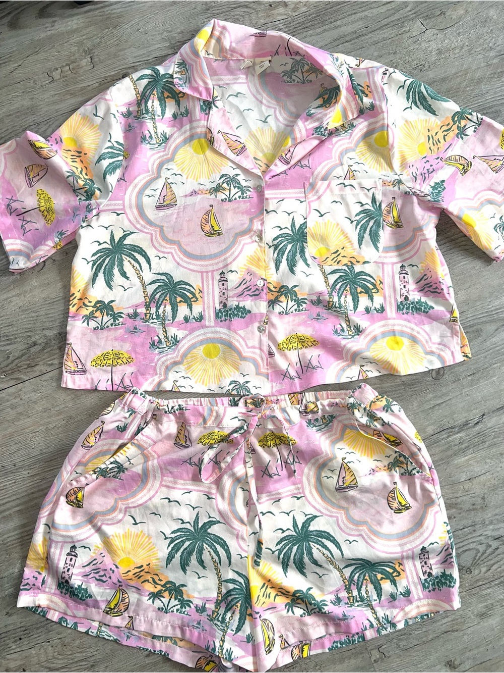 Ladies Tropical Print Pajama Set